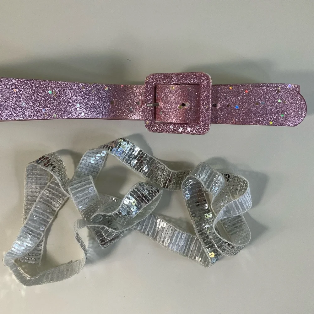 Vintage Limited Too Belts Pink Glitter Belt with Silver Sequin Belt Y2K style